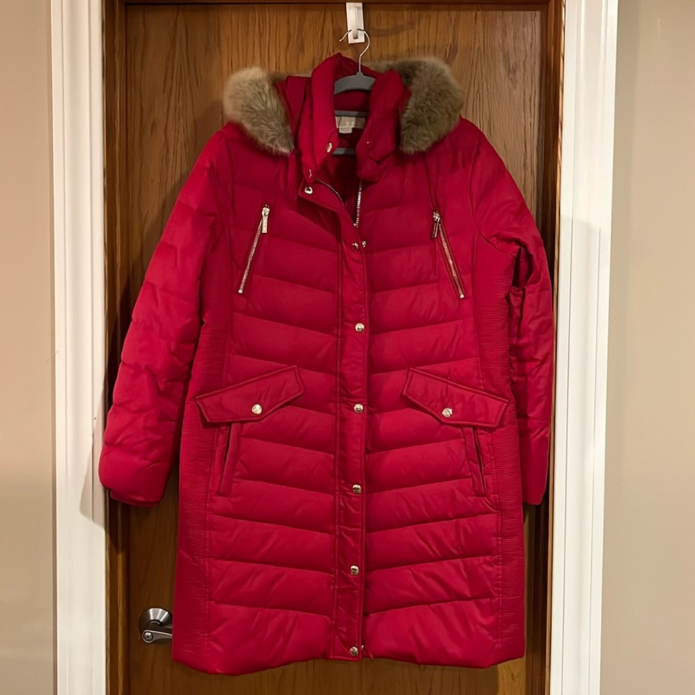 Red MK long puffer jacket
